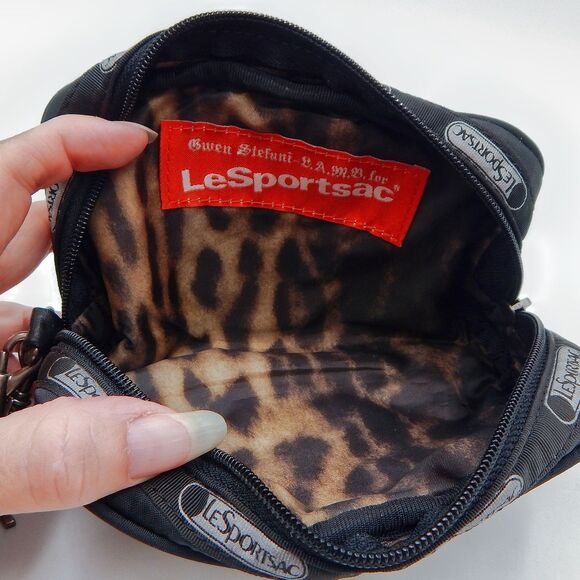 L.A.M.B. LeSportsac Black Rasta Stripe Makeup Bag Gwen Stefani Leopard - Picture 9 of 11